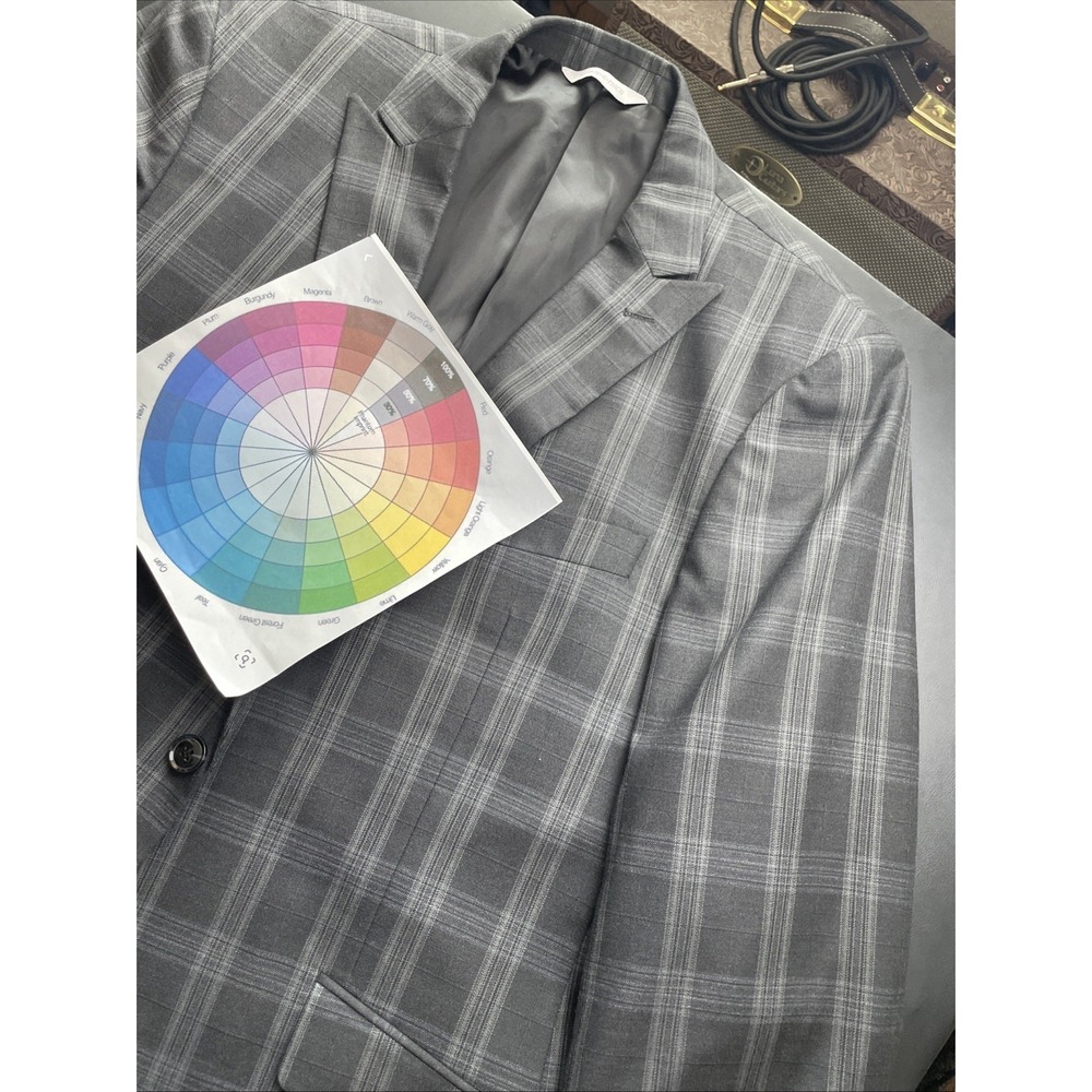 Kilburne Finch Mens Gray Windowpane Tailored Fit Blazer Jacket 46R Peak Lapel